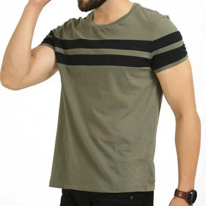 Olive Polyester Short Sleeve T-Shirt for Men